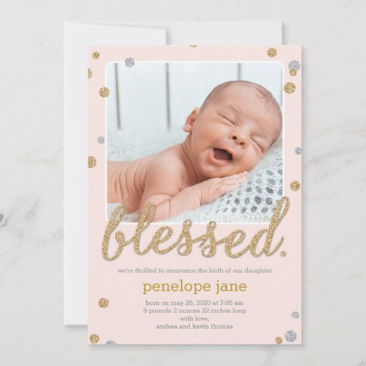 Just Photo  Birth Announcement Pink（写真の誕生の告知のみ） サンキューカード (正面)