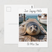 Just Saying Hi | Keeping in Touch Cute Seal ポストカード (正面/裏面)