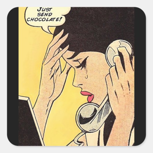 Just Send Chocolateヴィンテージ漫画 スクエアシール (正面)