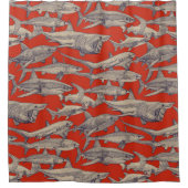 just sharks retro シャワーカーテン (正面)