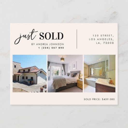 Just Sold不動産実在不動産不動産仲介業者マーケティング ポストカード (正面)