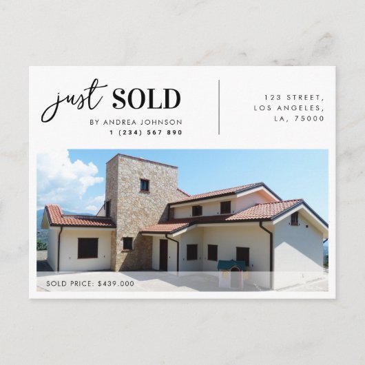 Just Sold 実在 Estate Property不動産仲介業者マーケティング ポストカード (正面)