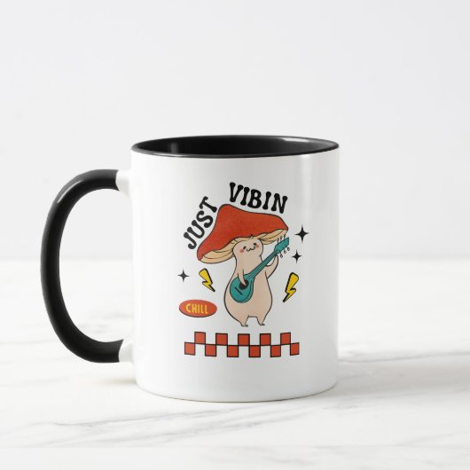 Just Vibin Chill Mushroom Graphic マグカップ (左)