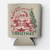 Just Waiting For Christmas Santa Claus Retro Funny 缶クーラー (正面)