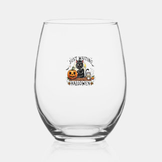 Just Waiting For Halloween Black Cat Lady Ice Coff ステムなしワイングラス