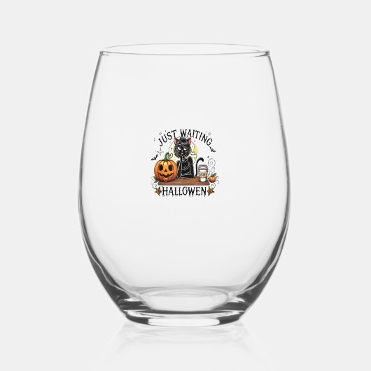 Just Waiting For Halloween Black Cat Lady Ice Coff ステムなしワイングラス (正面)