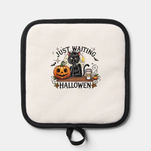 Just Waiting For Halloween Black Cat Lady Ice Coff 鍋敷き (正面)