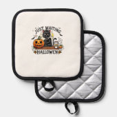 Just Waiting For Halloween Black Cat Lady Ice Coff 鍋敷き (正面/裏面)