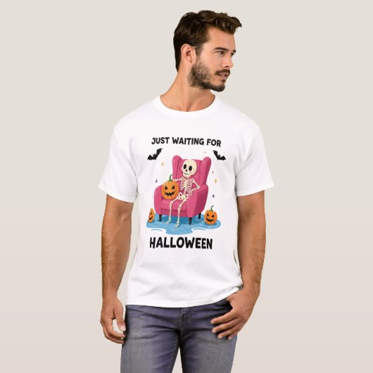 Just Waiting for Halloween Skeleton Tシャツ (正面フル)