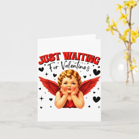 Just Waiting For Valentines Day Baby Cud Cute Vale カード (黄色い花)