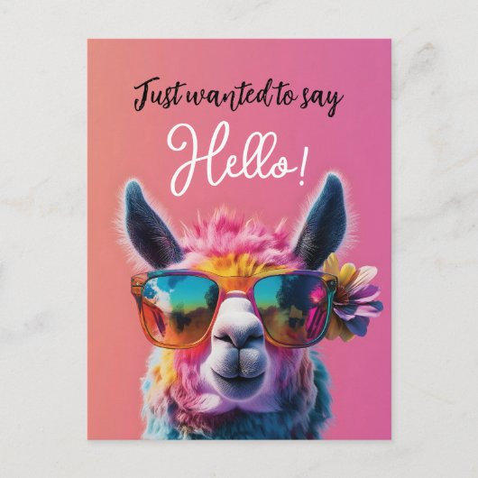 Just wanted to say Hello colorful Llama design ポストカード (正面)