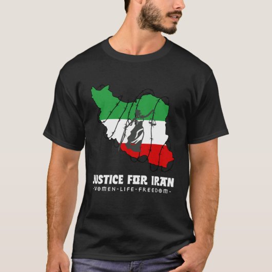 Justice for Iran Iranian flag Iran Map Goddess or  Tシャツ (正面)