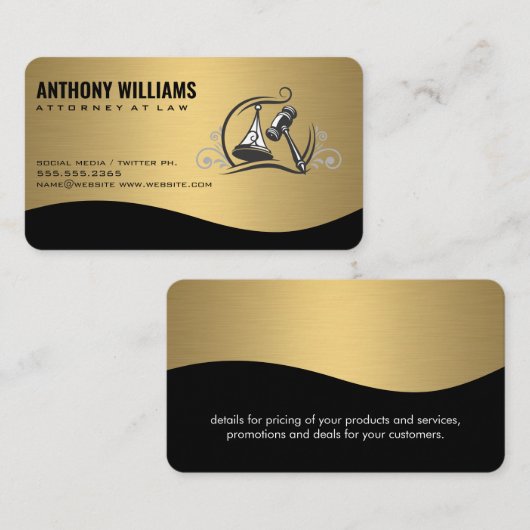 Justice Law Logo | Gold Metallic 名刺 (正面/裏面)