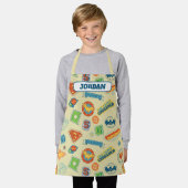 Justice League Super Hero Badge Pattern エプロン (着用した状態)