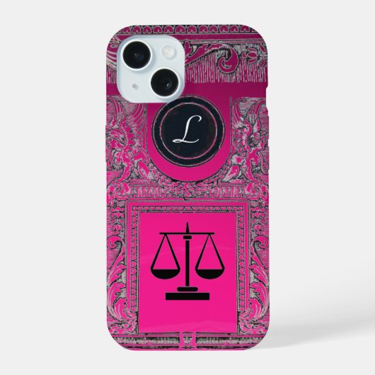 JUSTICE LEGAL OFFICE、弁護士モノグラム ピンク iPhone 15ケース (裏面)