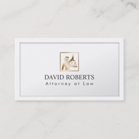 Justice Logo Elegant White弁護士の金ゴールドの女性ボーダー 名刺 (正面)