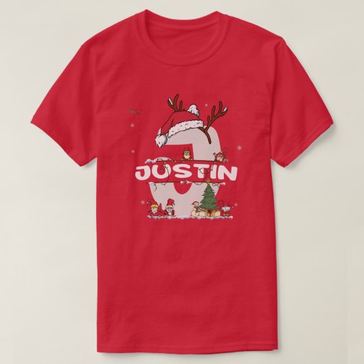 Justin Christmasw Justinクリスマスの名前おもしろい Tシャツ (デザイン正面)