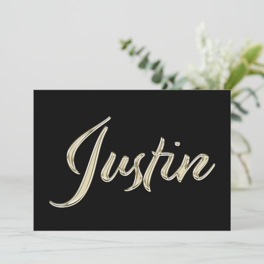 Justin Name white gold Handwriting Karte カード (スタンド正面)