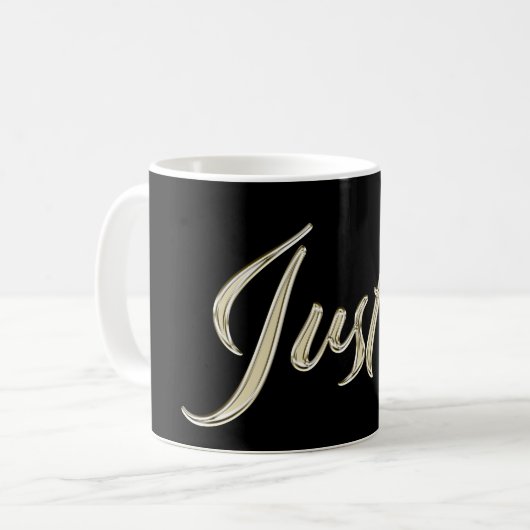 Justin Name whitegold Tasse Teetasse Kaffeetasse コーヒーマグカップ (正面左)