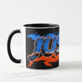 Justin Vorname Name Graffiti blue orange Tasse マグカップ (左)