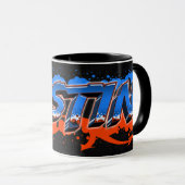 Justin Vorname Name Graffiti blue orange Tasse マグカップ (正面右)