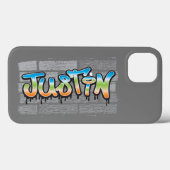 Justin Your Name graffiti Logo Brick Wall Paint Case-Mate iPhoneケース (裏面 (横))