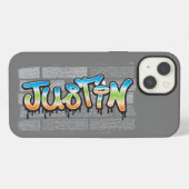 Justin Your Name graffiti Logo Brick Wall Paint iPhoneケース (裏面横)