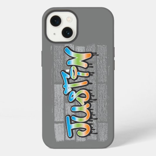 Justin Your Name graffiti Logo Brick Wall Paint iPhoneケース (裏面)