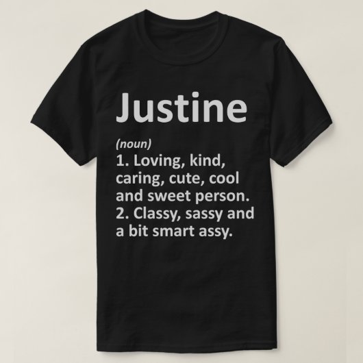 JUSTINE定義パーソナライズされたおもしろい誕生日Gif Tシャツ (デザイン正面)