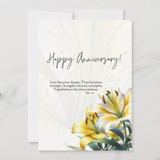 JWハッピーアニバーサリーカードイエロー&ホワイトリリー サンキューカード (正面)