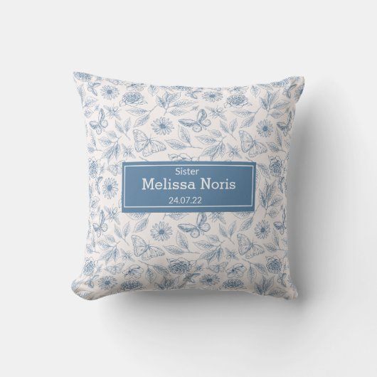 JWバプティスギフト – ヴィンテージブルー クッション (正面)