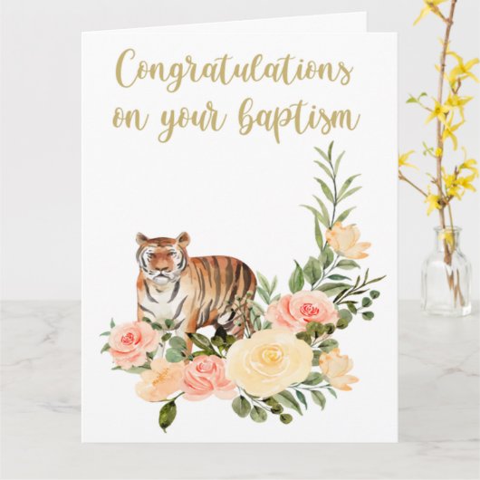 JWバプテスギフト – タイガー挨拶カード カード (黄色い花)