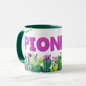 JWパイオニア紫の文字とカッティのラップのまわりにマグ マグカップ (正面左)