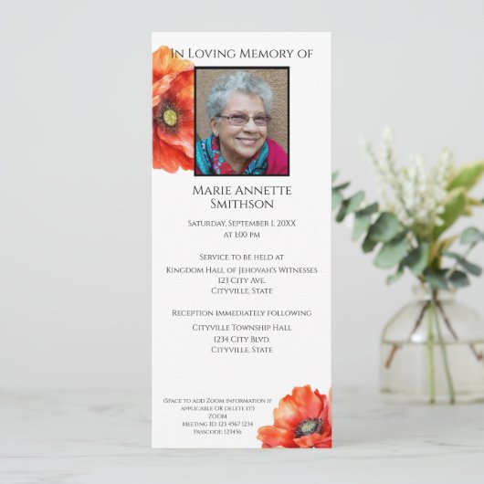 JWメモリアル – 葬儀招待状レッドポピー 招待状 (スタンド正面)