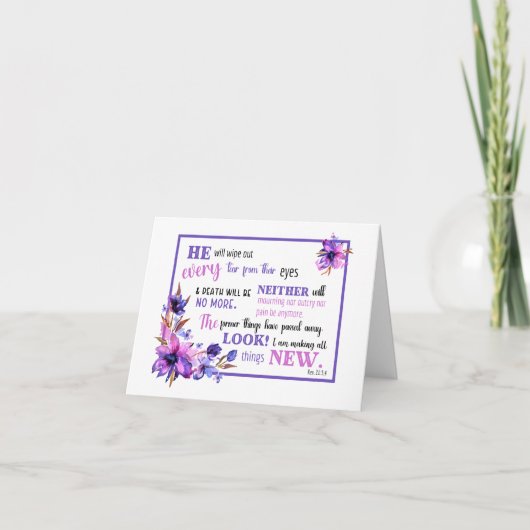 JW同情カードパープルピンクフローラ啓示21 サンキューカード (正面)