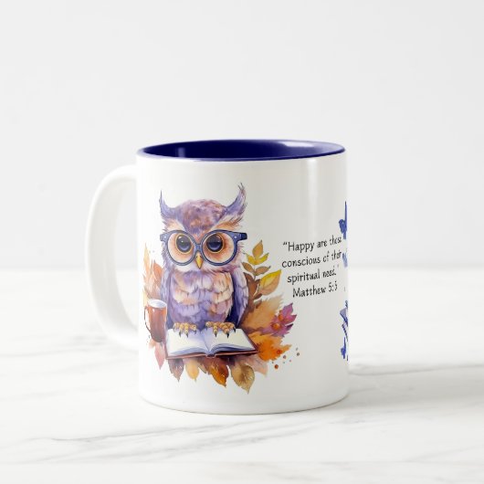 JW 2026年文字マシュー5:3頭が切れる Owl Coffee Cup ツートーンマグカップ (正面左)