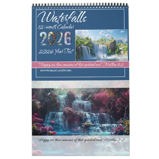 JW 2026 Calendar -Calming Waterfalls -Matthew 5:3 カレンダー (カバー)