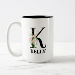 Kかわいらしイニシャルモノグラムのアルファベット ツートーンマグカップ