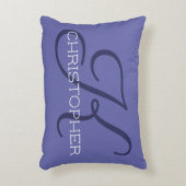 Kイニシャル名エレガントブルーペリウィンクル アクセントクッション (正面(垂直))