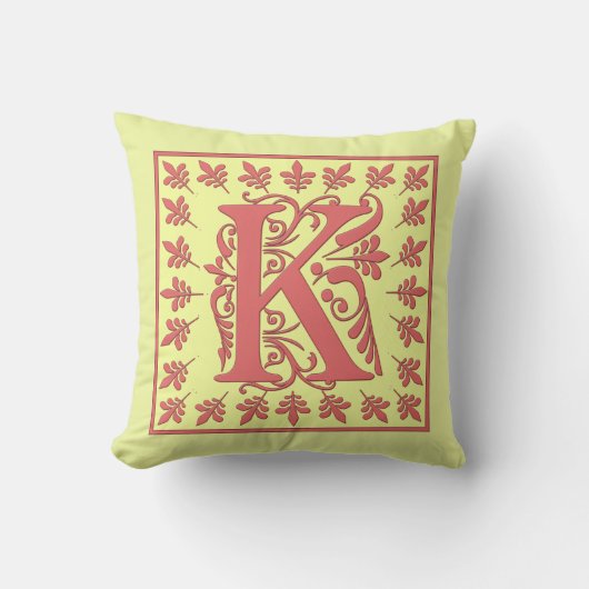 KイニシャルPILLOW - Pink K on YELLOW Background クッション (正面)
