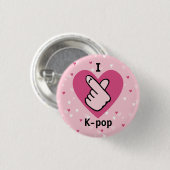 Kピンクフィンガーポップ・アートのハートブラックピンク 缶バッジ (正面&裏面)