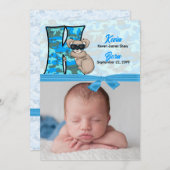 Kブルーモノグラムのコアラ写真誕生 案内状 (正面/裏面)