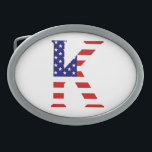 Kモノグラムがアメリカ国旗bbcntにオーバーレイ 卵形バックル<br><div class="desc">Kモノグラムはアメリカ国旗のベルトバックルデザインにオーバーレイ©トロッケットと物事2017 - AHPデザイン。All Rights Reserved.080517</div>