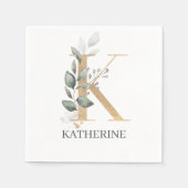 Kモノグラムパーソナライズされたフローラ スタンダードカクテルナプキン (正面)