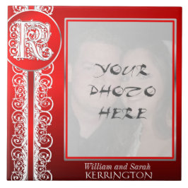 Kモノグラム「赤の白いレース」と写真 – タイル