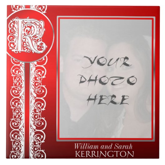 Kモノグラム「赤の白いレース」と写真 – タイル (正面)