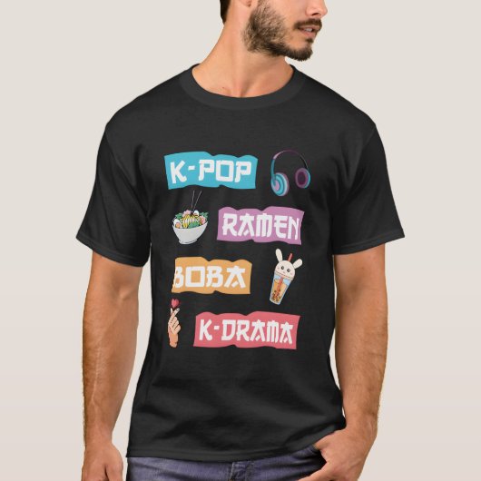 Kラーメポップ・アートのンボバKドラマ – かわいいアニメラーメン Tシャツ (正面)