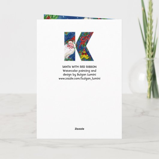 Kレター/赤いリボン付きサンタクロース シーズンカード (裏面)