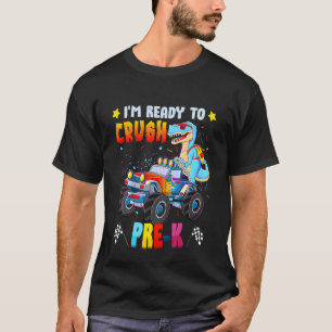 K前モンスタートラックの恐竜Bを粉砕する準備ができている子供 Tシャツ