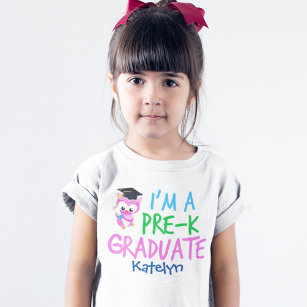 K前卒業かわいいピンクのフクロウカスタムの女の子 Tシャツ